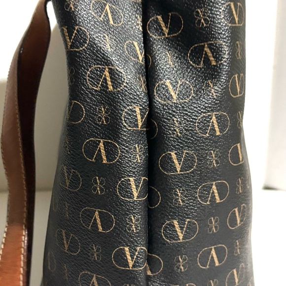Valentino vintage Black and Brown Tote signature print canvas shoulder Bag - Picture 6 of 7